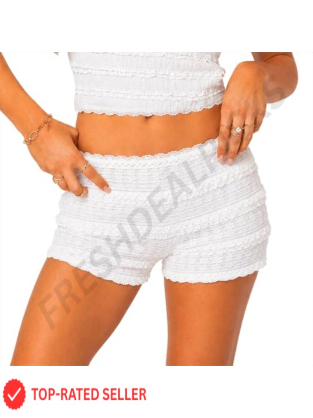 Lace Ruffle Booty Shorts Low Rise Polyester Blend Pull On